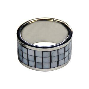 Inox Women's Polished Stainless Steel Ring with Mosaic Accents, Size 8